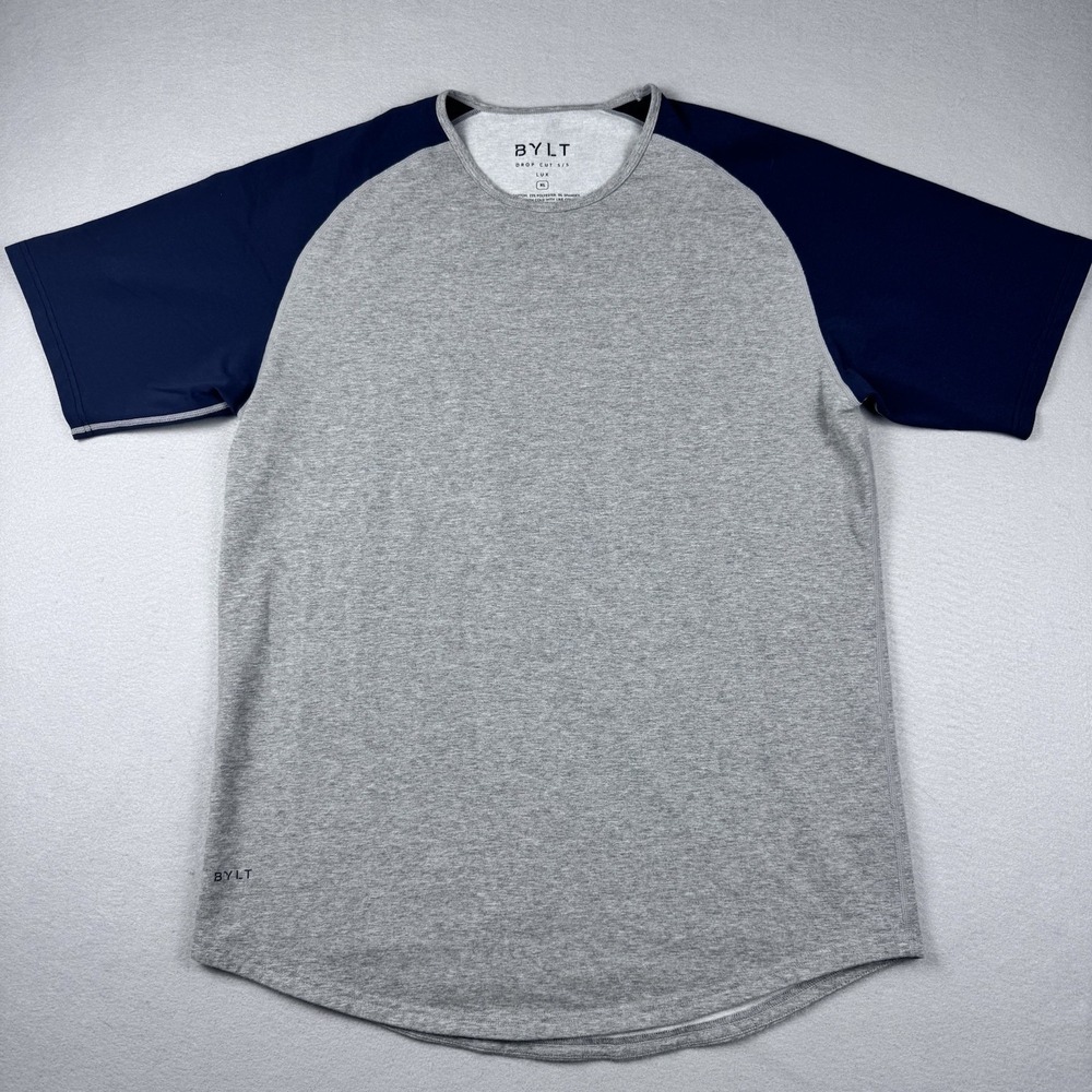 Bylt Drop Cut SS Lux Shirt Men XL Gray Colorblock Athletic Curved Hem Classic